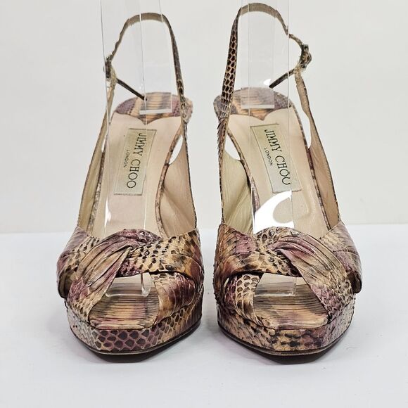 Jimmy Choo Julie Python Leather Open Toe Slingback Platform Sandals - Picture 11 of 12
